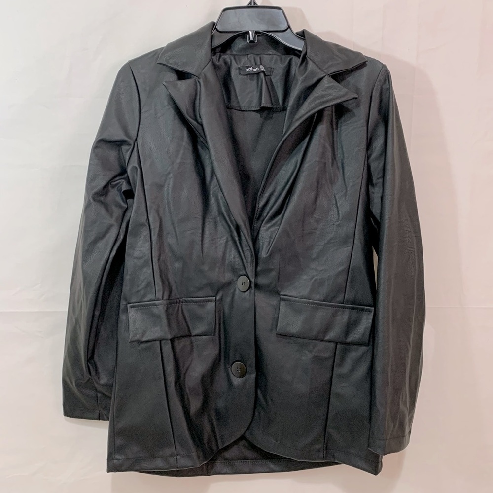 Boohoo Womens NWOT Faux Leather Blazer in Black Size 0